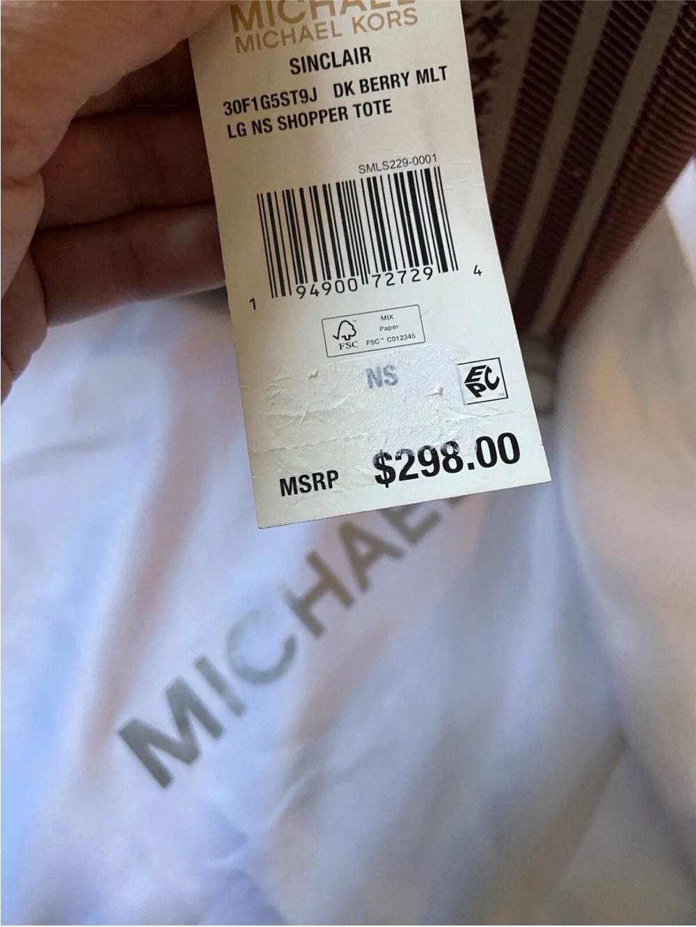 NWT: Michael Kors Maroon & Beige Striped Tote with Wristlet - Picture 7 of 13